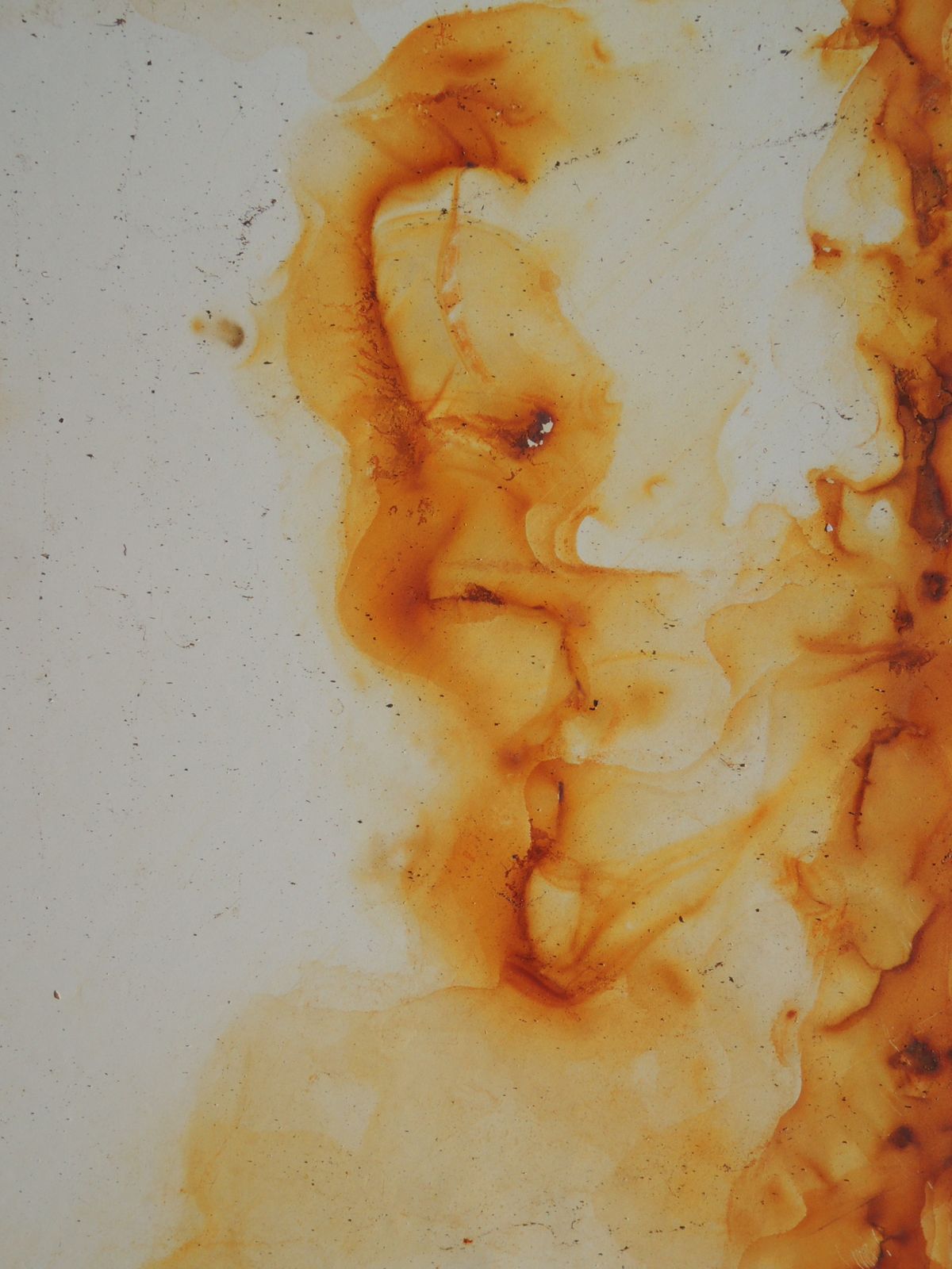 Dark rust-coloured staining spreading across a white surface, the signature of manganese and iron in untreated water